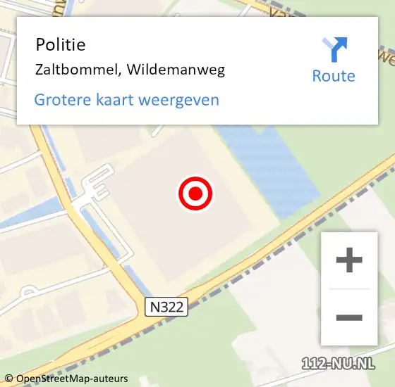 Locatie op kaart van de 112 melding: Politie Zaltbommel, Wildemanweg op 7 juli 2023 10:18