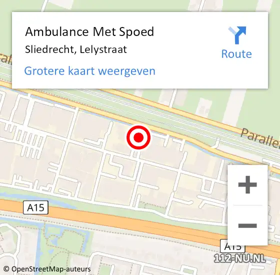 Locatie op kaart van de 112 melding: Ambulance Met Spoed Naar Sliedrecht, Lelystraat op 7 juli 2023 10:57