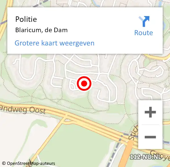 Locatie op kaart van de 112 melding: Politie Blaricum, de Dam op 7 juli 2023 11:00