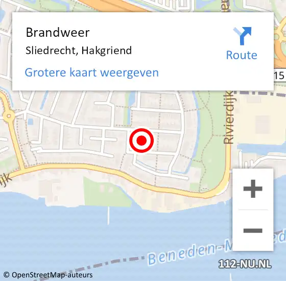 Locatie op kaart van de 112 melding: Brandweer Sliedrecht, Hakgriend op 7 juli 2023 11:08