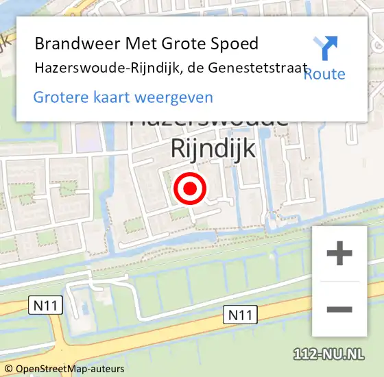 Locatie op kaart van de 112 melding: Brandweer Met Grote Spoed Naar Hazerswoude-Rijndijk, de Genestetstraat op 7 juli 2023 11:47