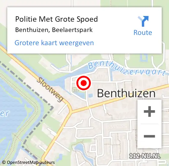 Locatie op kaart van de 112 melding: Politie Met Grote Spoed Naar Benthuizen, Beelaertspark op 7 juli 2023 12:17