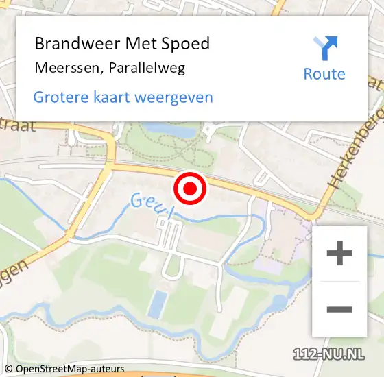 Locatie op kaart van de 112 melding: Brandweer Met Spoed Naar Meerssen, Parallelweg op 7 juli 2023 12:19