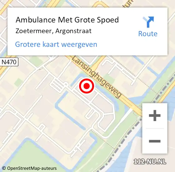 Locatie op kaart van de 112 melding: Ambulance Met Grote Spoed Naar Zoetermeer, Argonstraat op 7 juli 2023 12:30