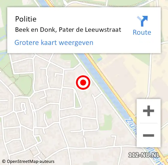 Locatie op kaart van de 112 melding: Politie Beek en Donk, Pater de Leeuwstraat op 7 juli 2023 12:55