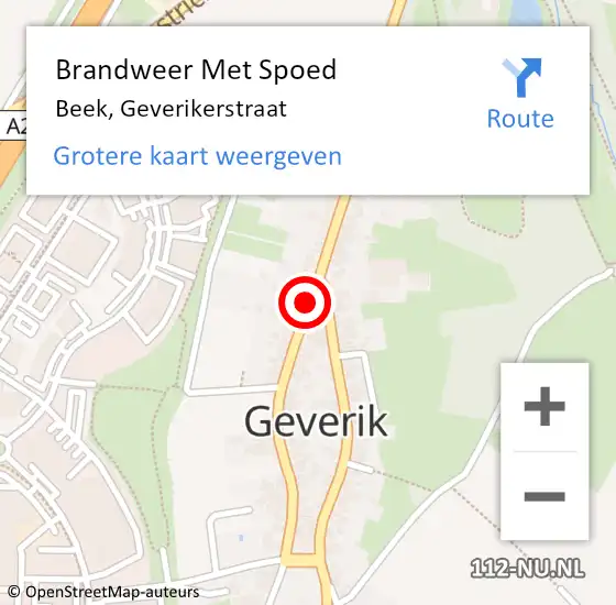 Locatie op kaart van de 112 melding: Brandweer Met Spoed Naar Beek, Geverikerstraat op 7 juli 2023 13:00