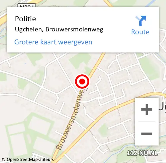 Locatie op kaart van de 112 melding: Politie Ugchelen, Brouwersmolenweg op 7 juli 2023 13:04