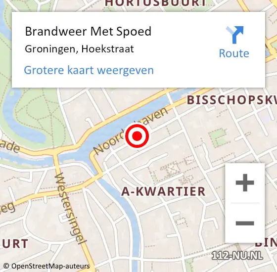 Locatie op kaart van de 112 melding: Brandweer Met Spoed Naar Groningen, Hoekstraat op 7 juli 2023 13:12