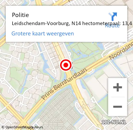 Locatie op kaart van de 112 melding: Politie Leidschendam-Voorburg, N14 hectometerpaal: 13,4 op 7 juli 2023 13:15