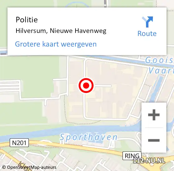 Locatie op kaart van de 112 melding: Politie Hilversum, Nieuwe Havenweg op 7 juli 2023 13:18