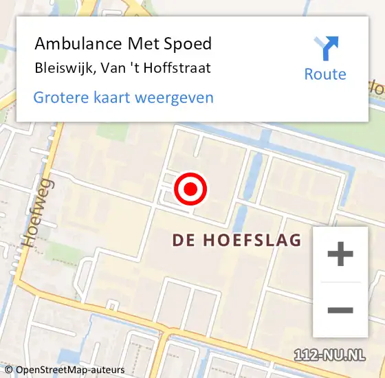 Locatie op kaart van de 112 melding: Ambulance Met Spoed Naar Bleiswijk, Van 't Hoffstraat op 7 juli 2023 13:25