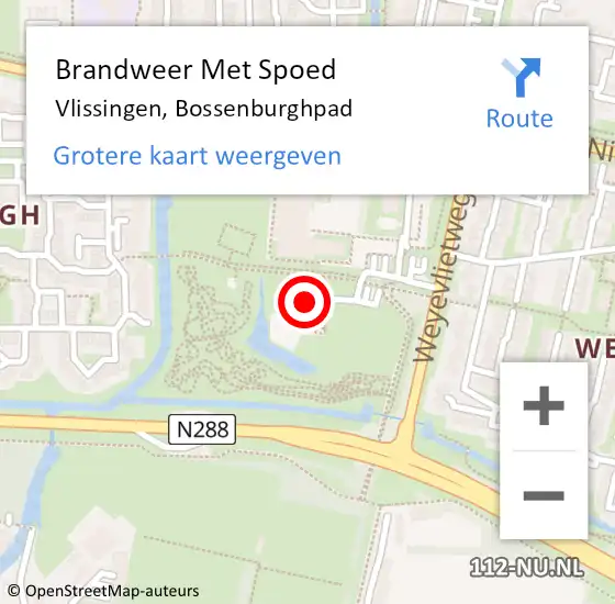 Locatie op kaart van de 112 melding: Brandweer Met Spoed Naar Vlissingen, Bossenburghpad op 7 juli 2023 13:35