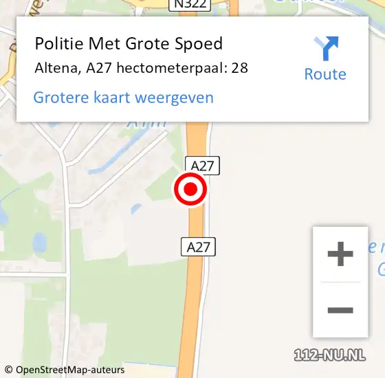 Locatie op kaart van de 112 melding: Politie Met Grote Spoed Naar Altena, A27 hectometerpaal: 28 op 7 juli 2023 13:40