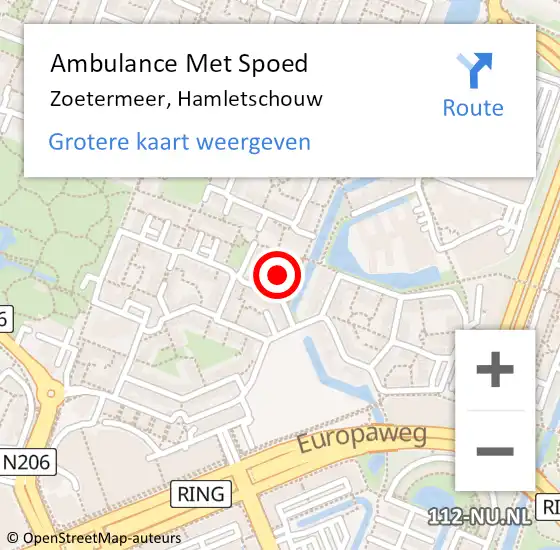 Locatie op kaart van de 112 melding: Ambulance Met Spoed Naar Zoetermeer, Hamletschouw op 7 juli 2023 13:57