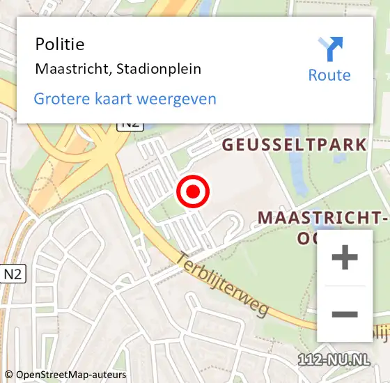 Locatie op kaart van de 112 melding: Politie Maastricht, Stadionplein op 7 juli 2023 14:01