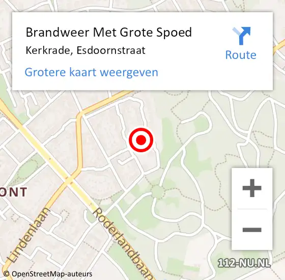 Locatie op kaart van de 112 melding: Brandweer Met Grote Spoed Naar Kerkrade, Esdoornstraat op 7 juli 2023 14:15