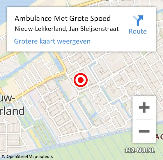 Locatie op kaart van de 112 melding: Ambulance Met Grote Spoed Naar Nieuw-Lekkerland, Jan Bleijsenstraat op 7 juli 2023 14:24