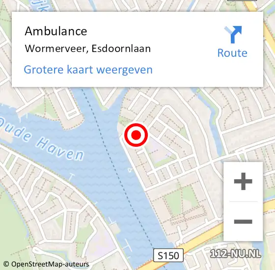 Locatie op kaart van de 112 melding: Ambulance Wormerveer, Esdoornlaan op 7 juli 2023 14:28