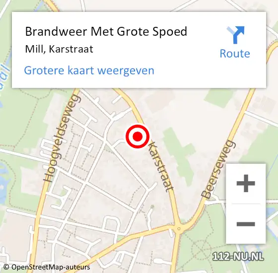 Locatie op kaart van de 112 melding: Brandweer Met Grote Spoed Naar Mill, Karstraat op 7 juli 2023 14:50