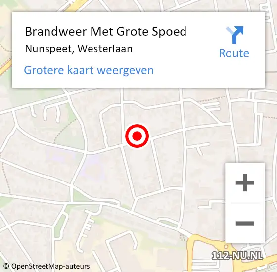 Locatie op kaart van de 112 melding: Brandweer Met Grote Spoed Naar Nunspeet, Westerlaan op 7 juli 2023 15:17