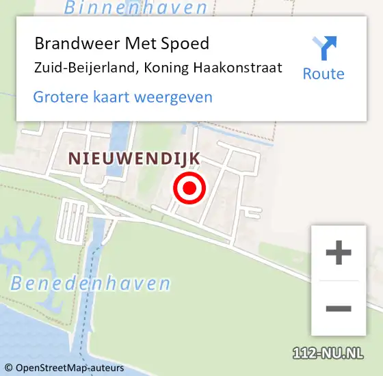 Locatie op kaart van de 112 melding: Brandweer Met Spoed Naar Zuid-Beijerland, Koning Haakonstraat op 7 juli 2023 15:23