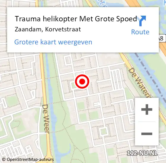 Locatie op kaart van de 112 melding: Trauma helikopter Met Grote Spoed Naar Zaandam, Korvetstraat op 7 juli 2023 15:37