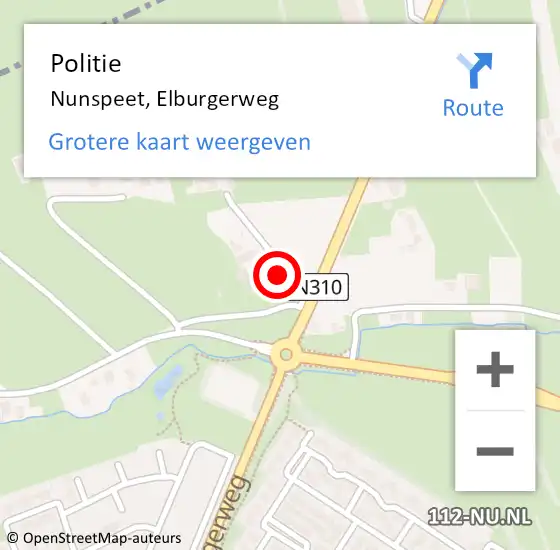 Locatie op kaart van de 112 melding: Politie Nunspeet, Elburgerweg op 7 juli 2023 15:41