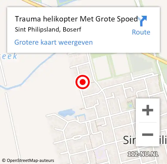 Locatie op kaart van de 112 melding: Trauma helikopter Met Grote Spoed Naar Sint Philipsland, Boserf op 7 juli 2023 15:54