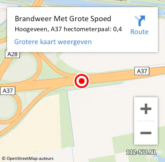 Locatie op kaart van de 112 melding: Brandweer Met Grote Spoed Naar Hoogeveen, A37 hectometerpaal: 0,4 op 7 juli 2023 15:59