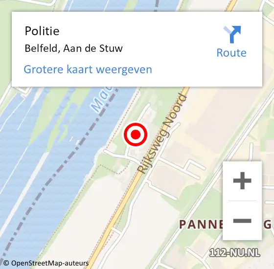 Locatie op kaart van de 112 melding: Politie Belfeld, Aan de Stuw op 7 juli 2023 16:02