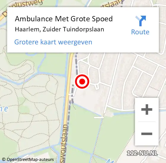 Locatie op kaart van de 112 melding: Ambulance Met Grote Spoed Naar Haarlem, Zuider Tuindorpslaan op 7 juli 2023 16:10