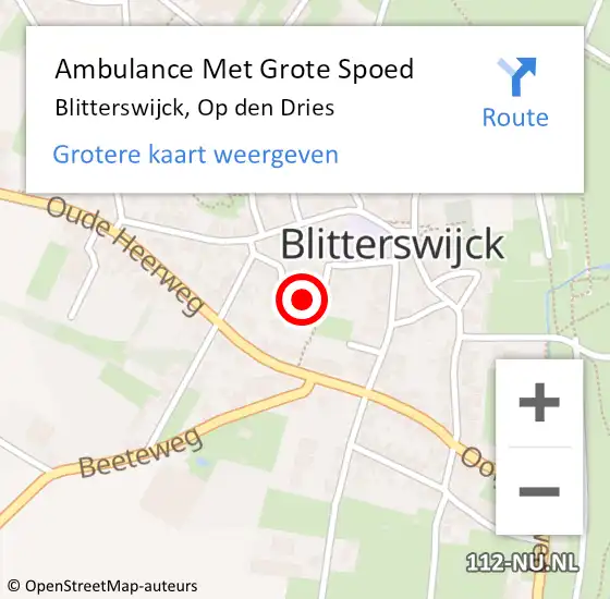 Locatie op kaart van de 112 melding: Ambulance Met Grote Spoed Naar Blitterswijck, Op den Dries op 31 augustus 2014 21:03