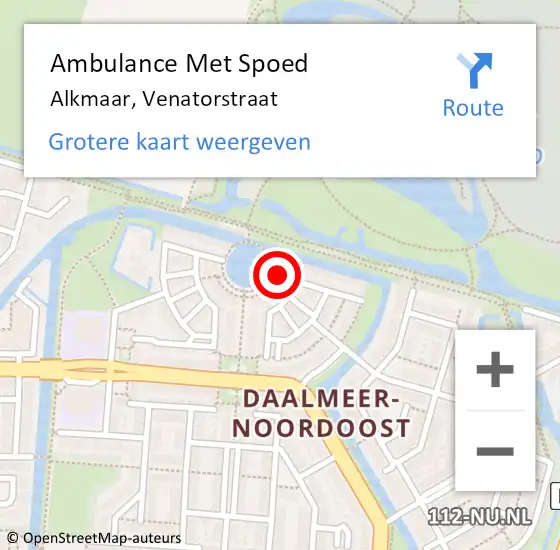 Locatie op kaart van de 112 melding: Ambulance Met Spoed Naar Alkmaar, Venatorstraat op 7 juli 2023 16:32