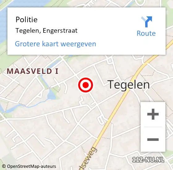 Locatie op kaart van de 112 melding: Politie Tegelen, Engerstraat op 7 juli 2023 16:39