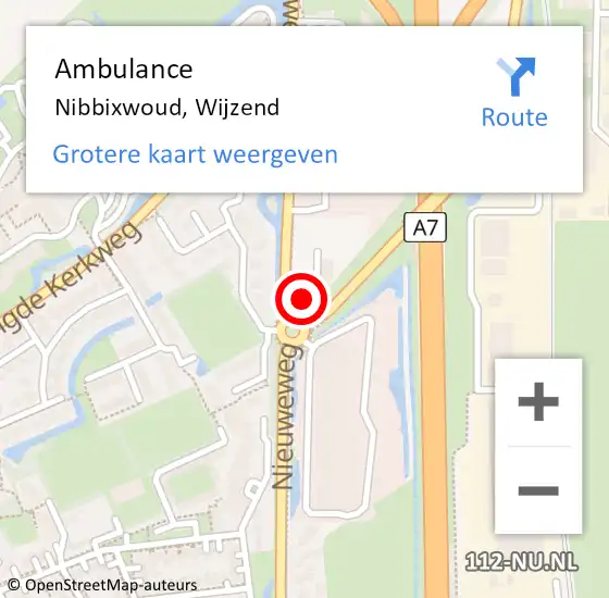 Locatie op kaart van de 112 melding: Ambulance Nibbixwoud, Wijzend op 7 juli 2023 16:41