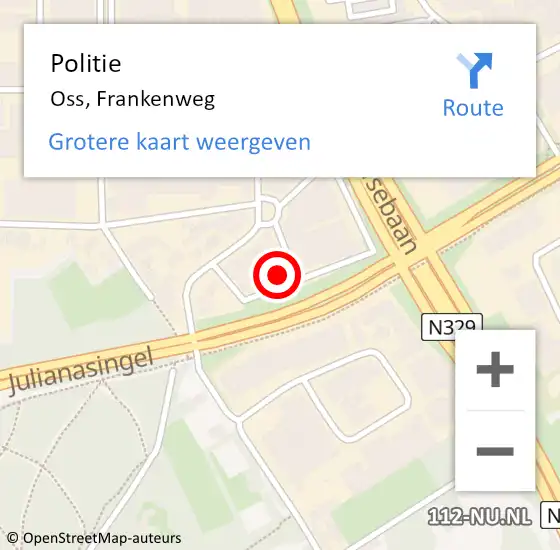 Locatie op kaart van de 112 melding: Politie Oss, Frankenweg op 7 juli 2023 16:52
