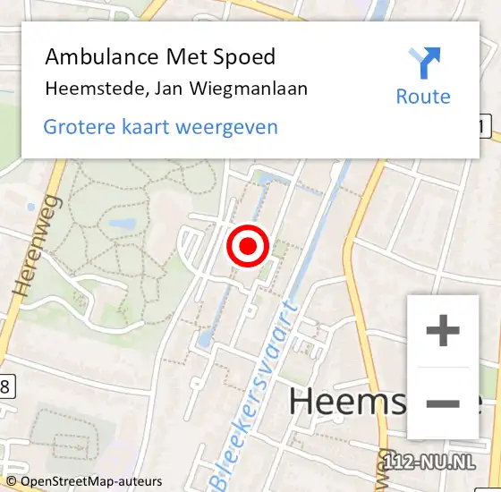 Locatie op kaart van de 112 melding: Ambulance Met Spoed Naar Heemstede, Jan Wiegmanlaan op 7 juli 2023 16:53