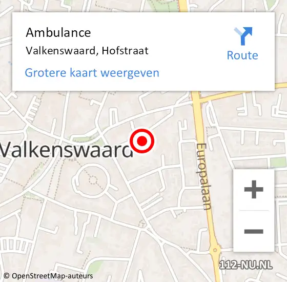 Locatie op kaart van de 112 melding: Ambulance Valkenswaard, Hofstraat op 31 augustus 2014 21:15