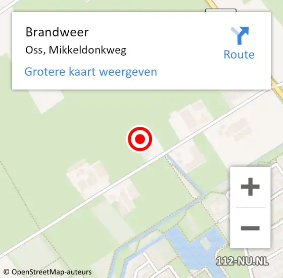 Locatie op kaart van de 112 melding: Brandweer Oss, Mikkeldonkweg op 7 juli 2023 17:08