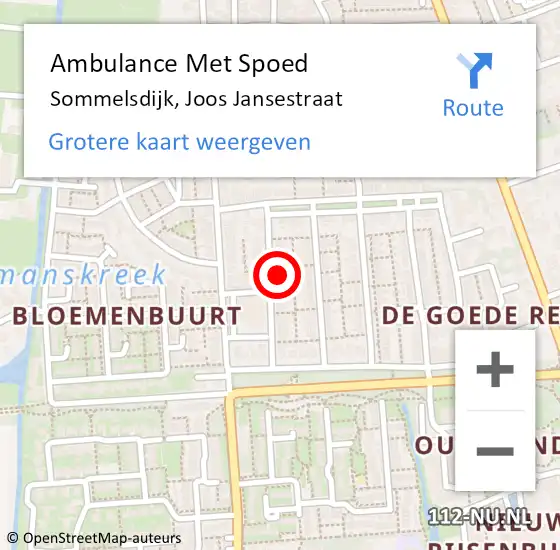 Locatie op kaart van de 112 melding: Ambulance Met Spoed Naar Sommelsdijk, Joos Jansestraat op 7 juli 2023 17:12