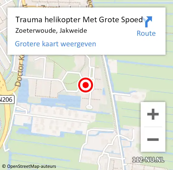 Locatie op kaart van de 112 melding: Trauma helikopter Met Grote Spoed Naar Zoeterwoude, Jakweide op 7 juli 2023 18:12