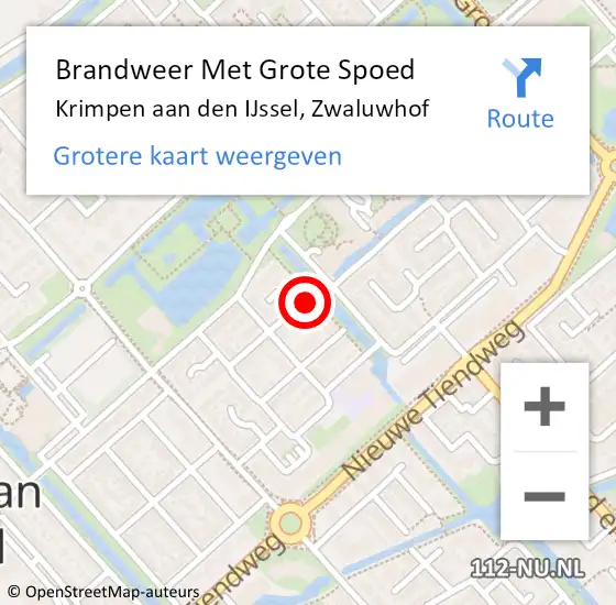 Locatie op kaart van de 112 melding: Brandweer Met Grote Spoed Naar Krimpen aan den IJssel, Zwaluwhof op 7 juli 2023 18:21