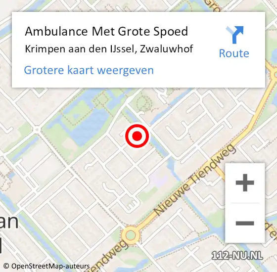 Locatie op kaart van de 112 melding: Ambulance Met Grote Spoed Naar Krimpen aan den IJssel, Zwaluwhof op 7 juli 2023 18:22