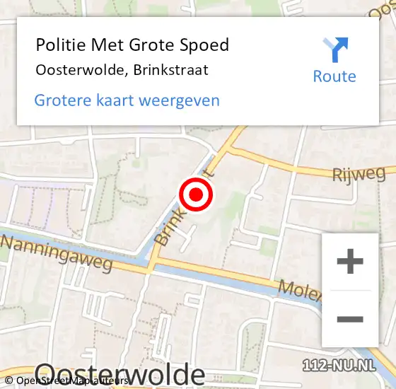 Locatie op kaart van de 112 melding: Politie Met Grote Spoed Naar Oosterwolde, Brinkstraat op 7 juli 2023 18:22