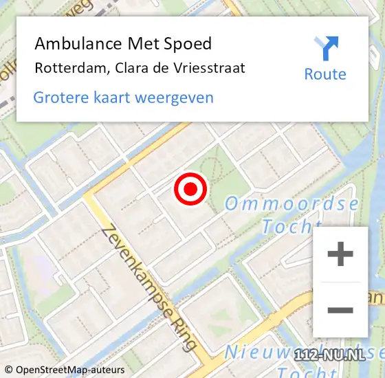 Locatie op kaart van de 112 melding: Ambulance Met Spoed Naar Rotterdam, Clara de Vriesstraat op 7 juli 2023 18:34