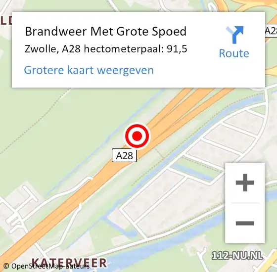 Locatie op kaart van de 112 melding: Brandweer Met Grote Spoed Naar Zwolle, A28 hectometerpaal: 91,5 op 7 juli 2023 18:46