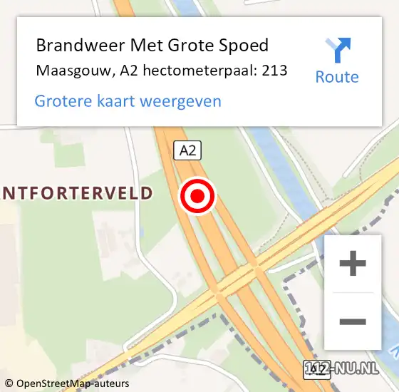 Locatie op kaart van de 112 melding: Brandweer Met Grote Spoed Naar Maasgouw, A2 hectometerpaal: 213 op 7 juli 2023 18:55