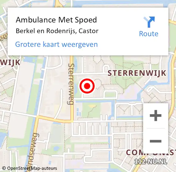 Locatie op kaart van de 112 melding: Ambulance Met Spoed Naar Berkel en Rodenrijs, Castor op 7 juli 2023 19:13