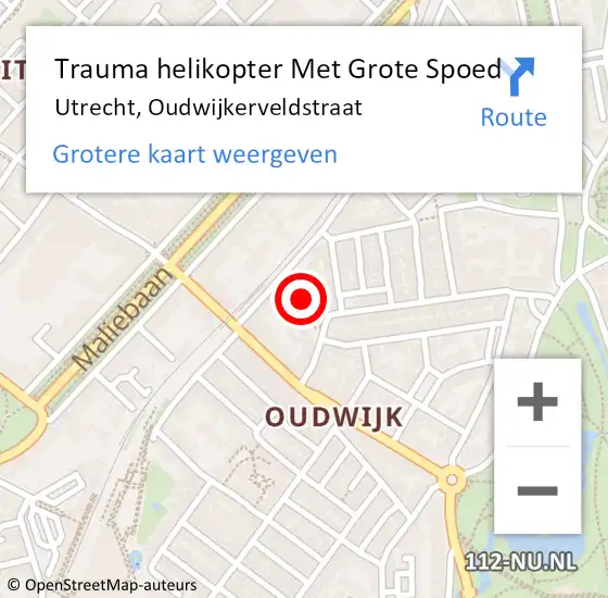 Locatie op kaart van de 112 melding: Trauma helikopter Met Grote Spoed Naar Utrecht, Oudwijkerveldstraat op 7 juli 2023 19:26