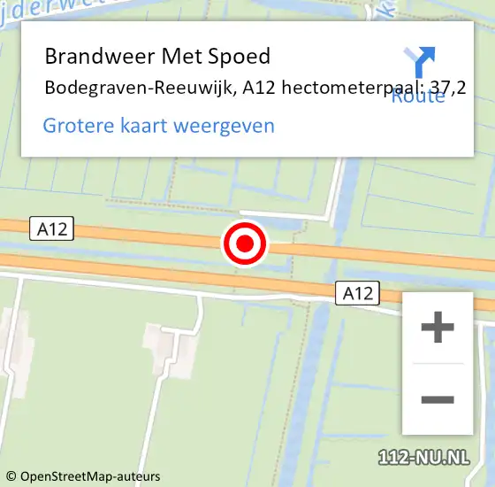 Locatie op kaart van de 112 melding: Brandweer Met Spoed Naar Bodegraven-Reeuwijk, A12 hectometerpaal: 37,2 op 7 juli 2023 19:26